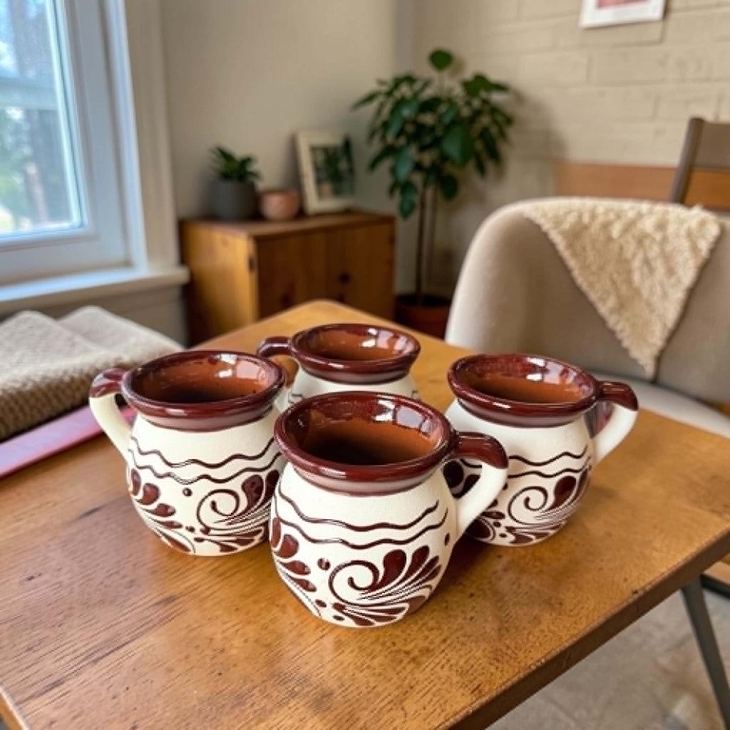 Mexican Barro Mugs, Engobe/ Set of 4