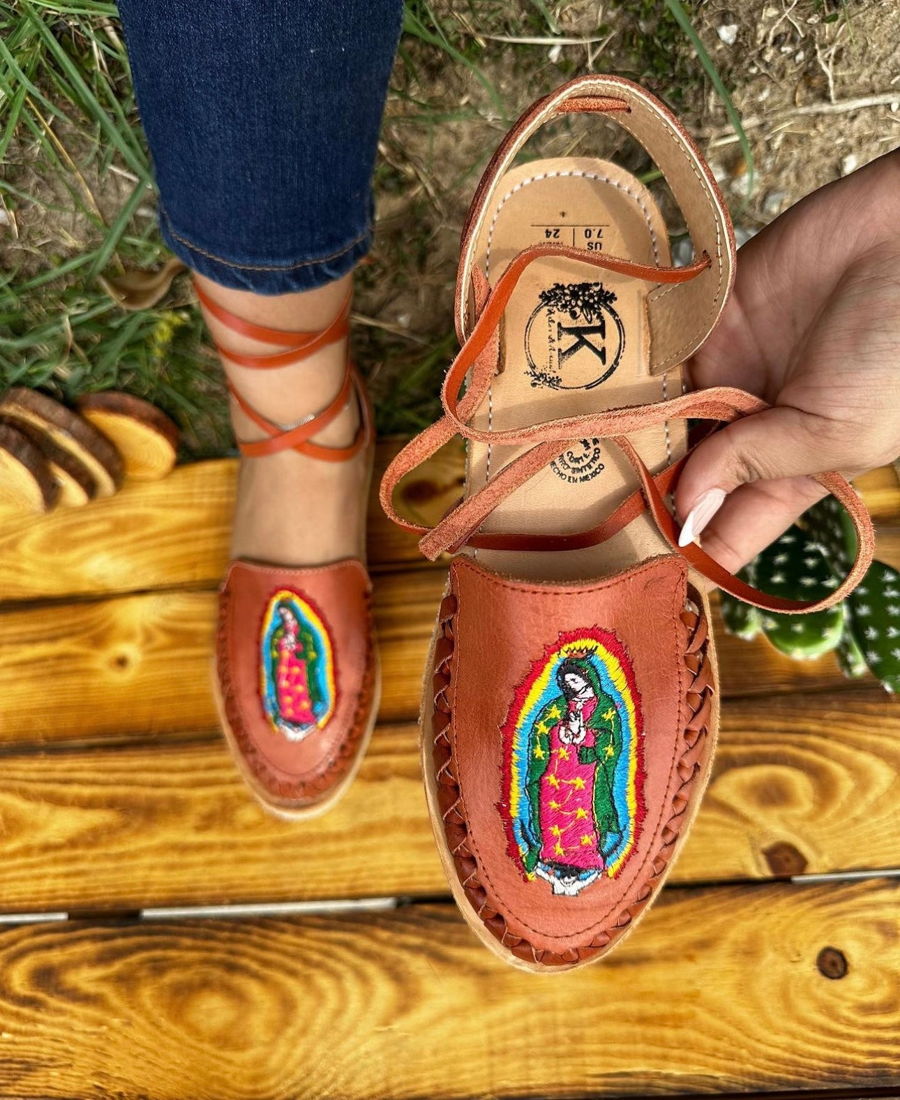 Virgen De Guadalupe Lace up Huarache Kika s Artesanal