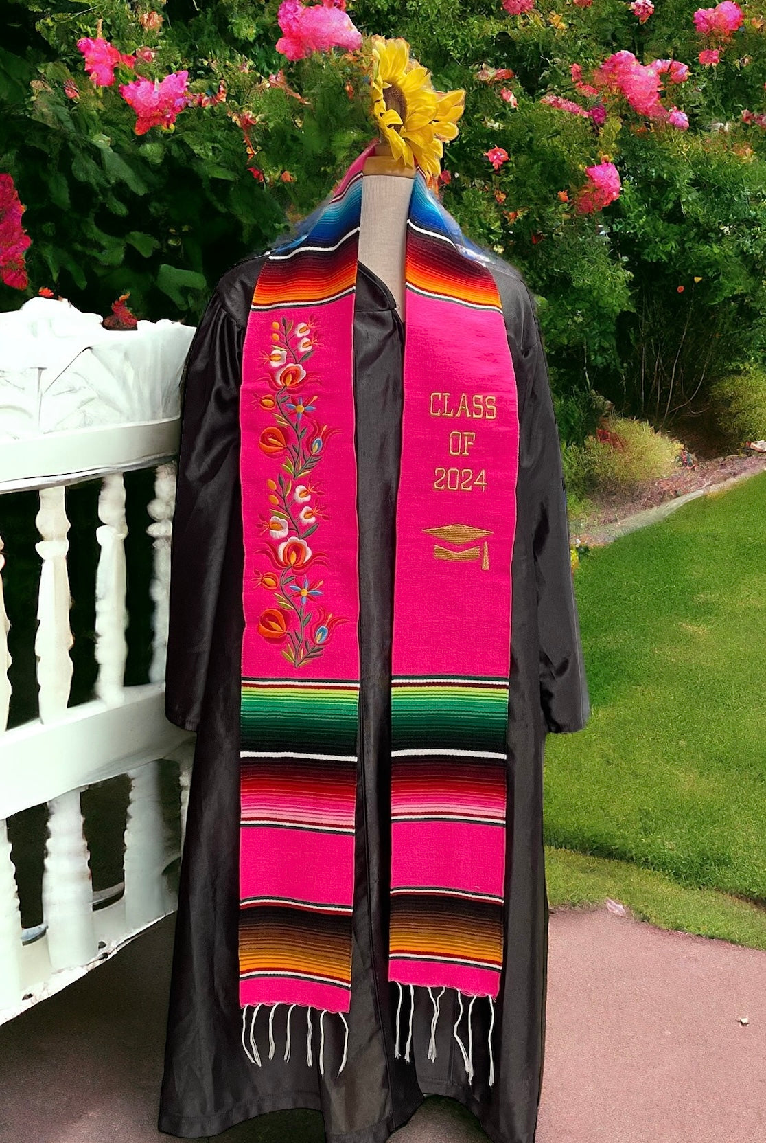 Floral Embroidered Fuschia Sarape Graduation Stole