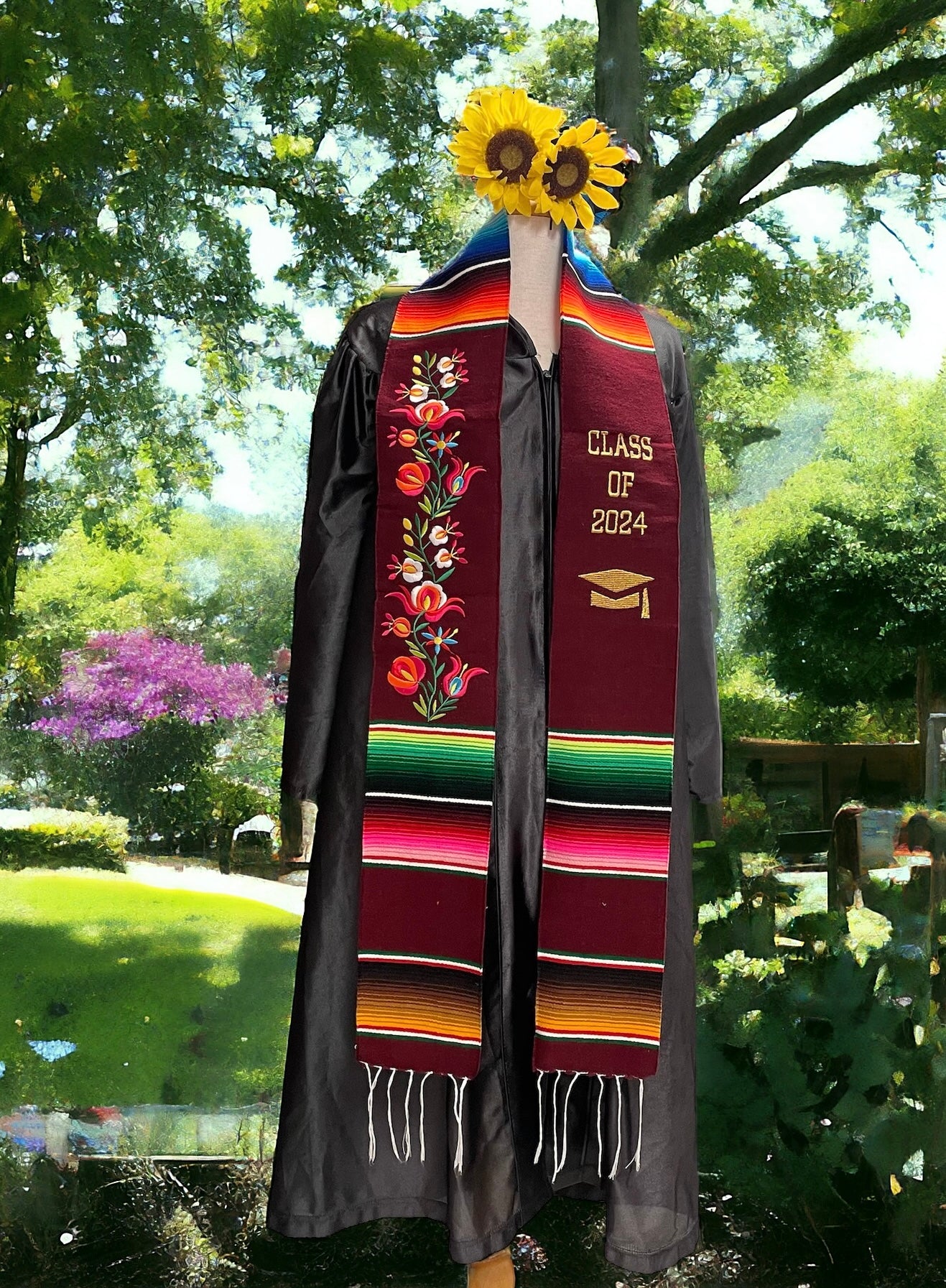 Floral Embroidered Class Of 2024 Sarape Graduation Stole