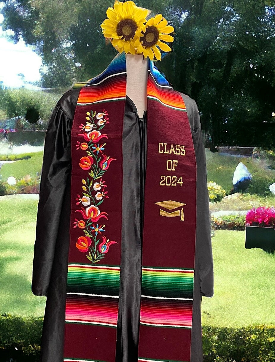 Floral Embroidered Class Of 2024 Sarape Graduation Stole