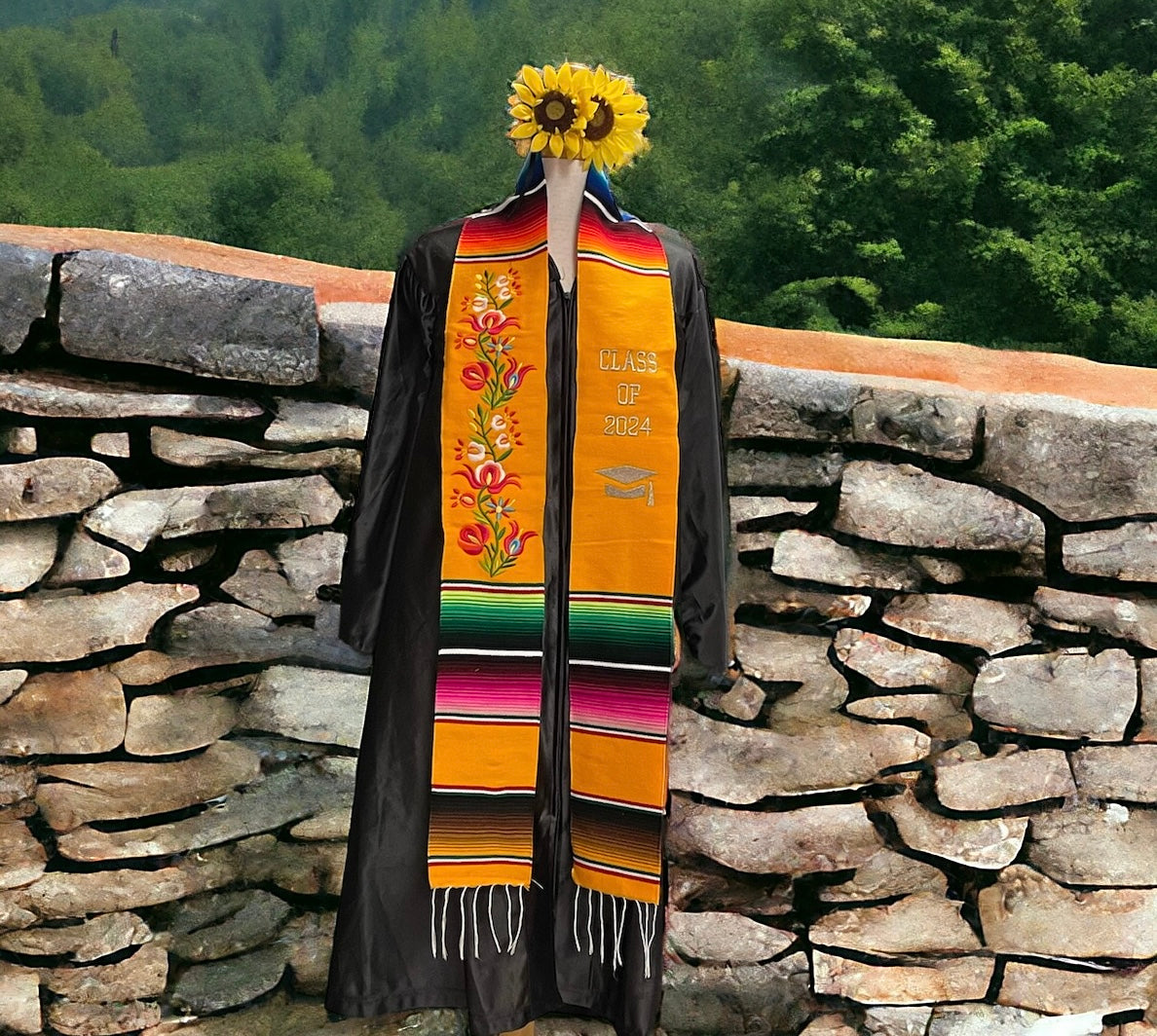 Floral Embroidered Class Of 2024 Sarape Graduation Stole