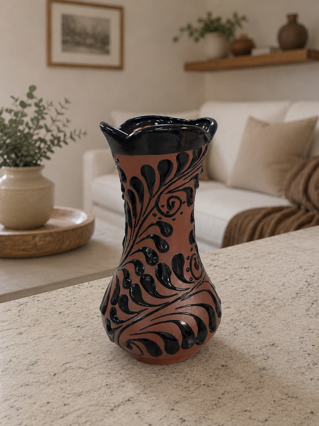 Mexican Pottery Flower Vase, Florero Engobe, Barro Vase