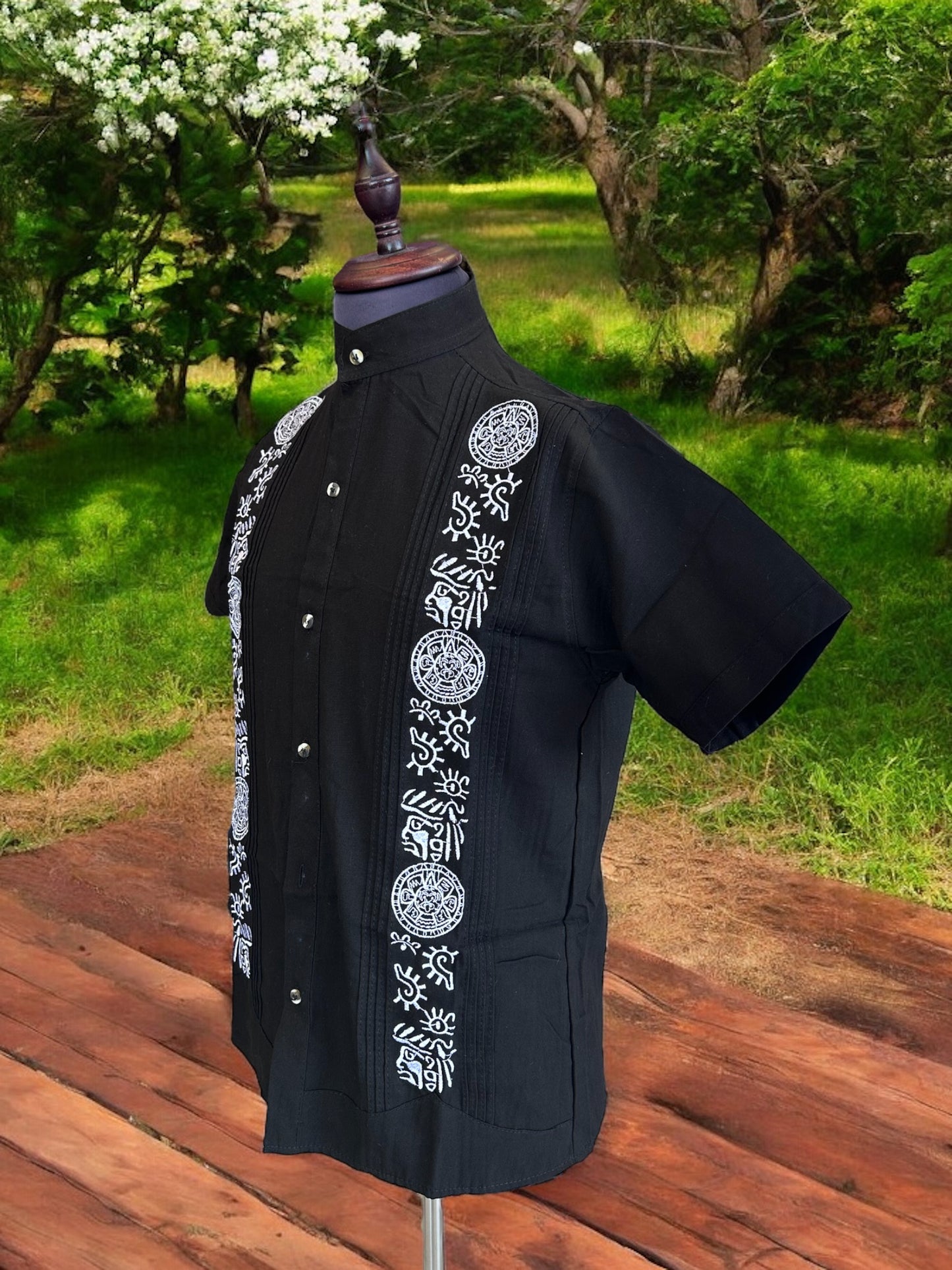 Mexican Aztec Calendar Guayabera