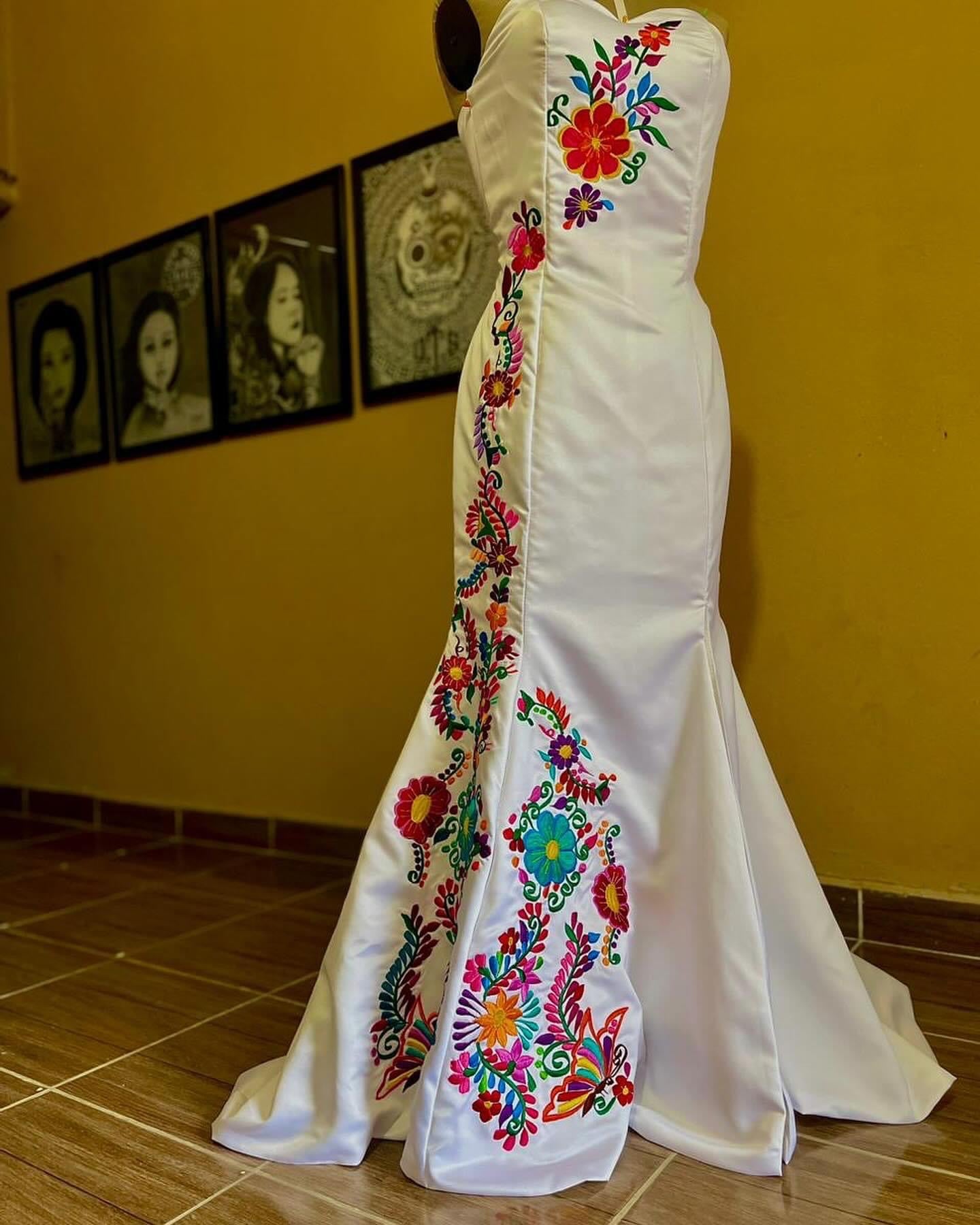 Mexican embroidered wedding dress best sale