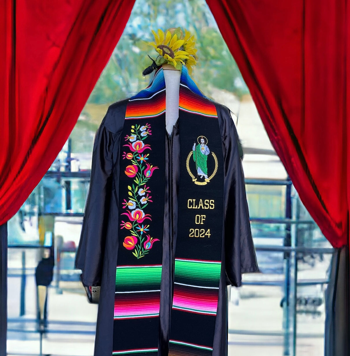 Floral & San Judas Class Of 2024 Sarape Graduation Stole