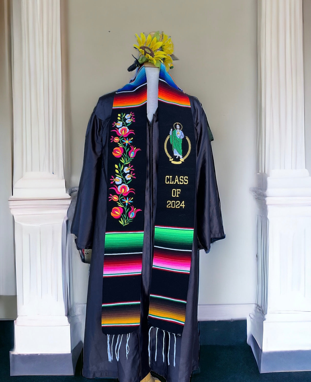 Floral & San Judas Class Of 2024 Sarape Graduation Stole