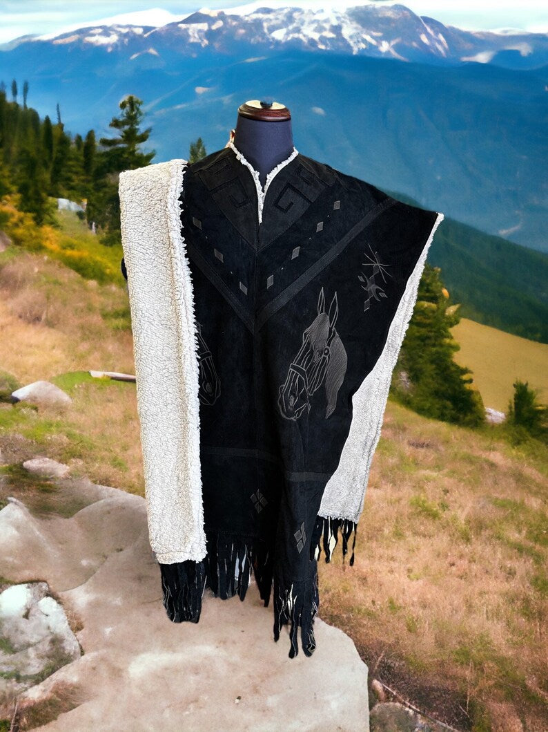 Mexican Leather Gaban Poncho