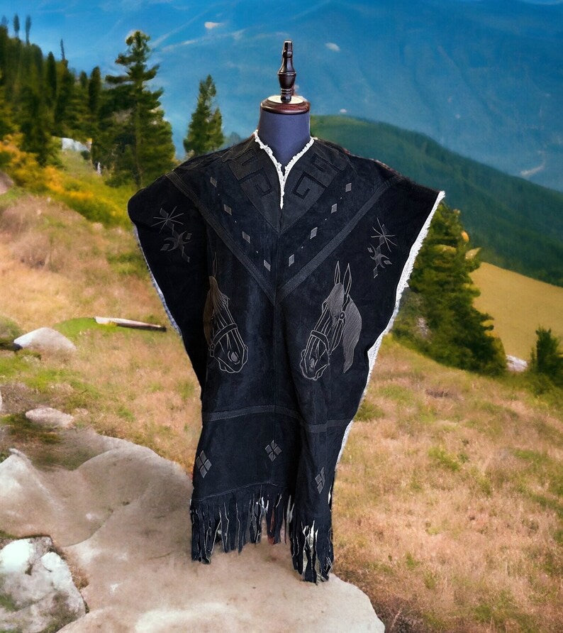 Mexican Leather Gaban Poncho