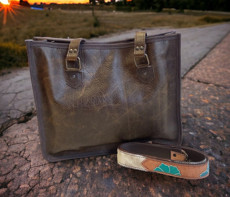 Womens Large Leather Tote Handbag