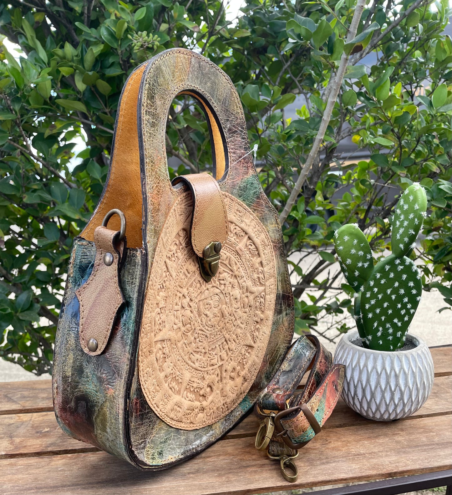 Aztec Calendar Leather Purse