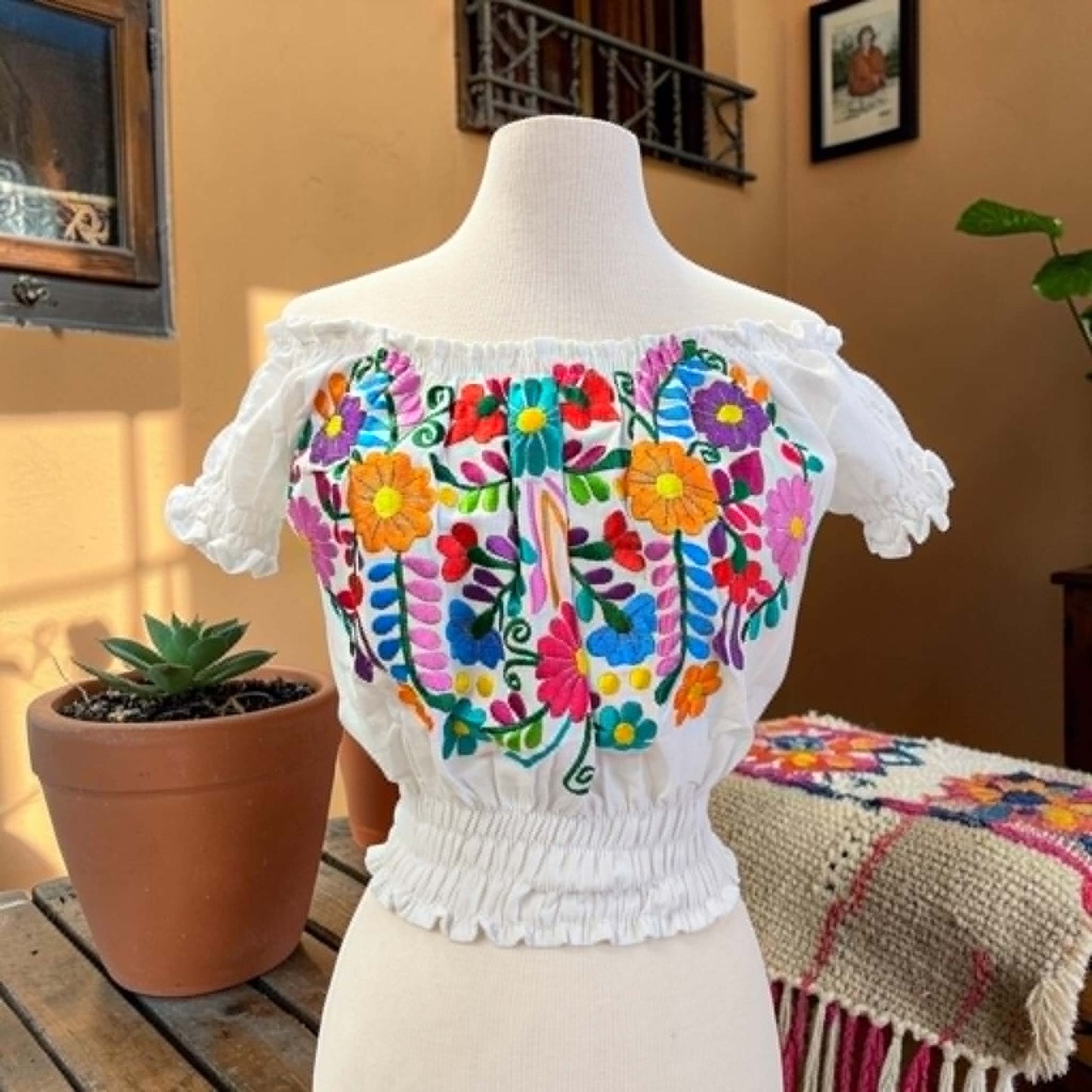 Chiapas Quarter Sleeve Embroidered Mexican Blouse