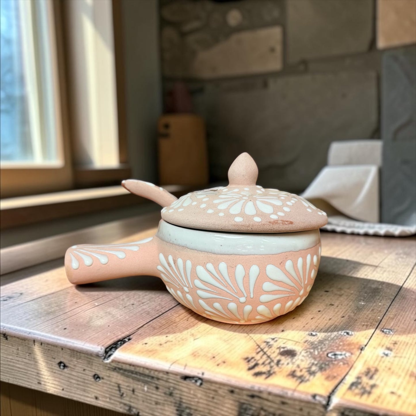 Handcrafted Terracotta Salsa Bowl with Spoon; Salsera Con Tapa y Cuchara