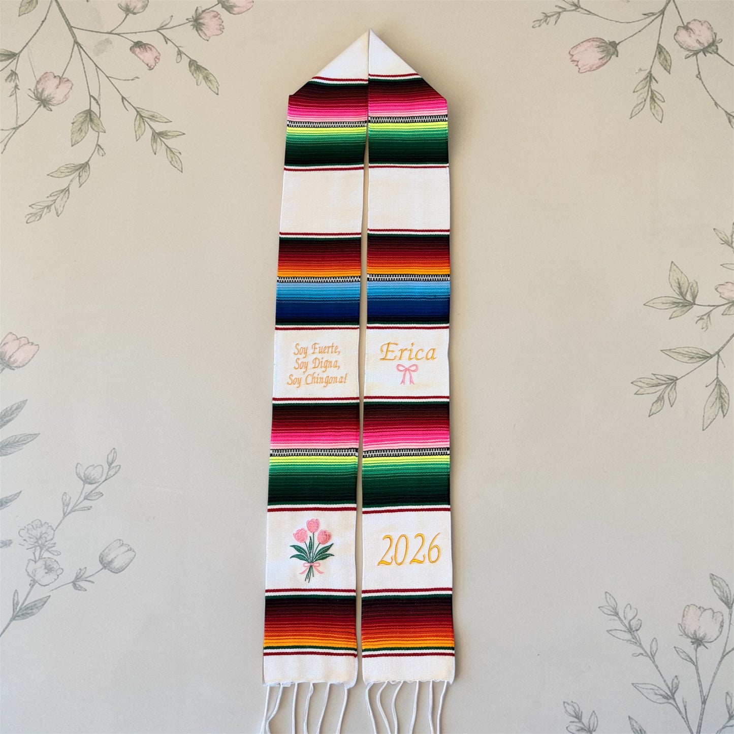 Tulip/ Bow Graduation stole, Embroidered