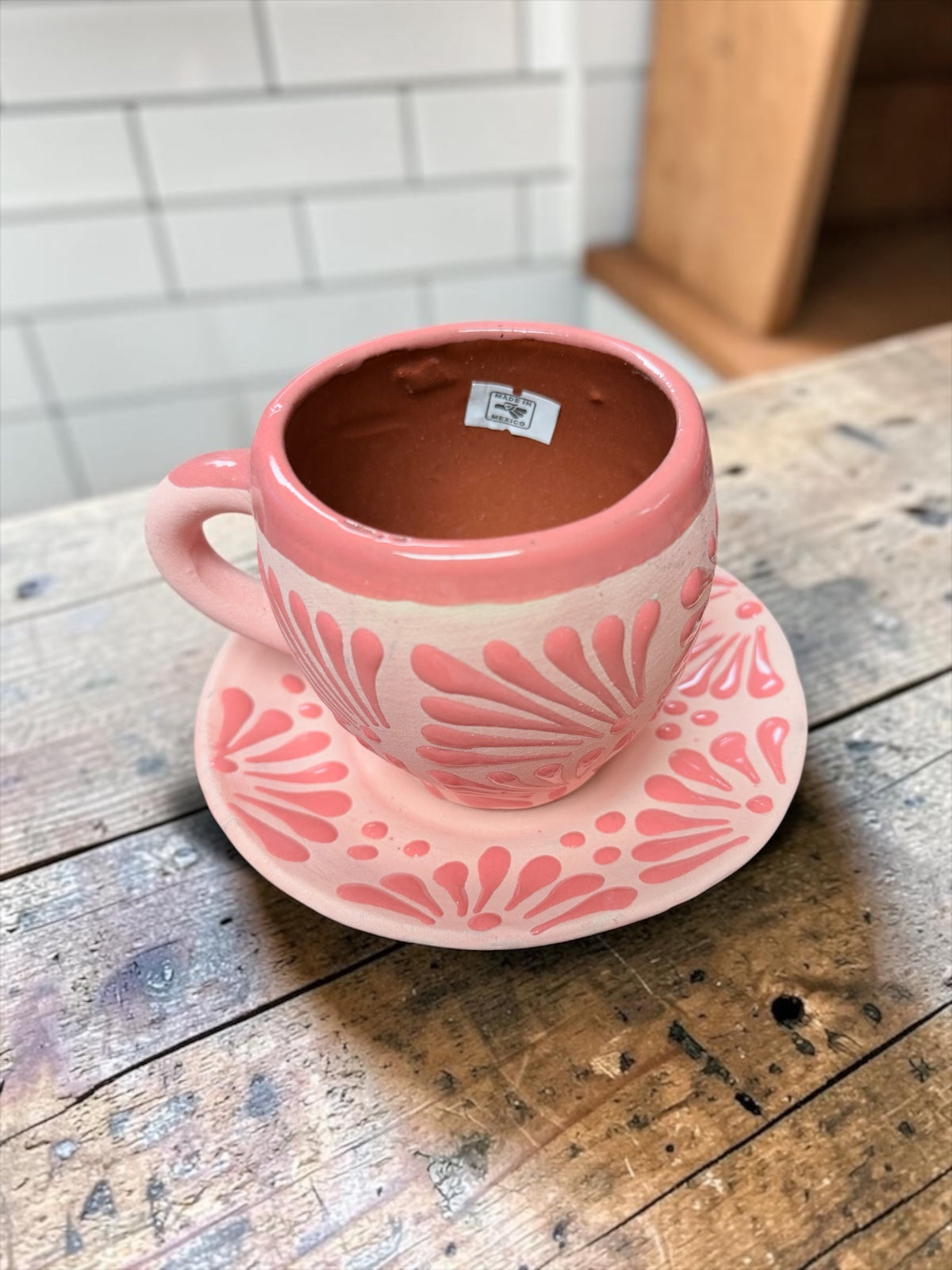 Handcrafted Terracotta Mug with Plate; Taza con plato de Barro