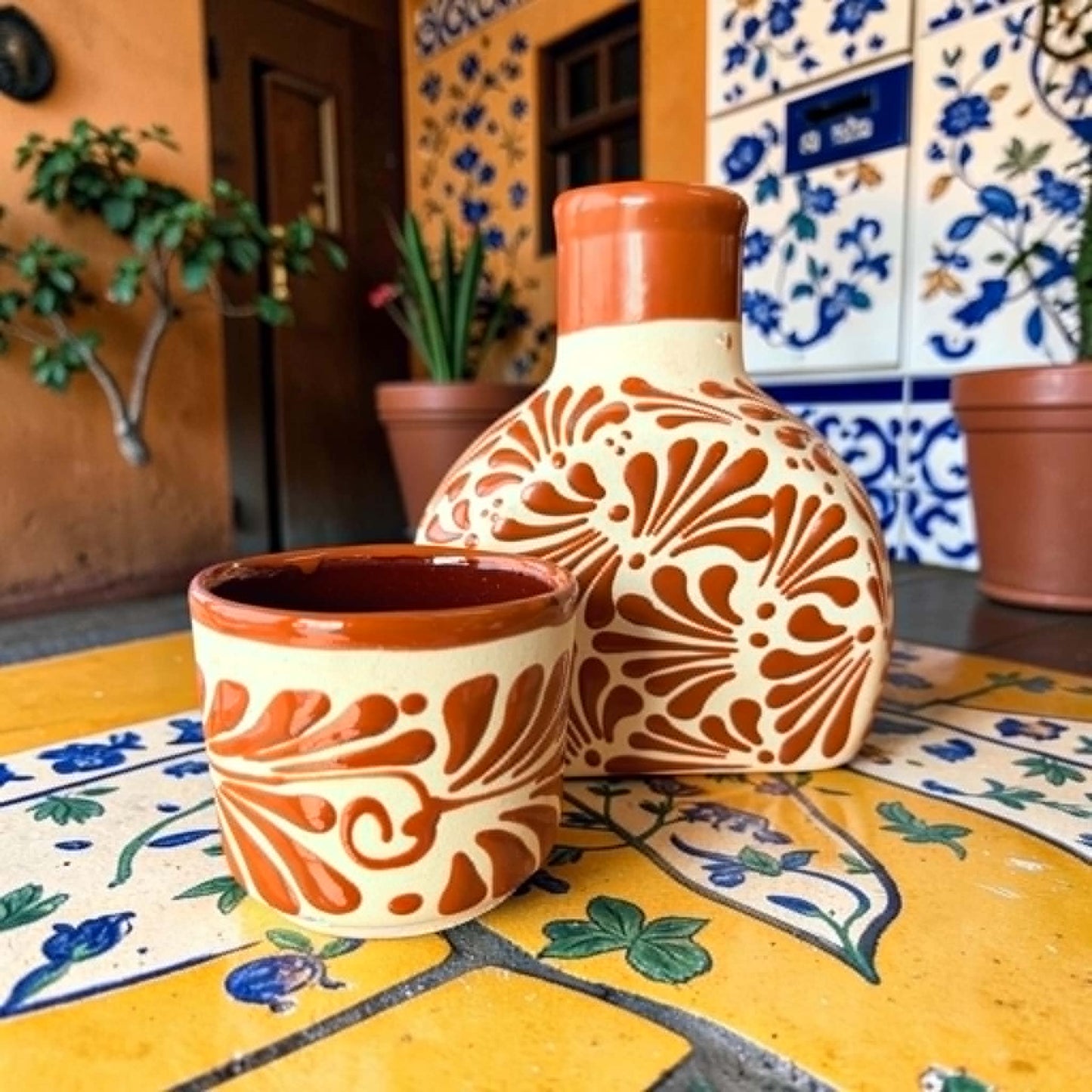 Mexican Decanter & Cup, Handmade Carafe