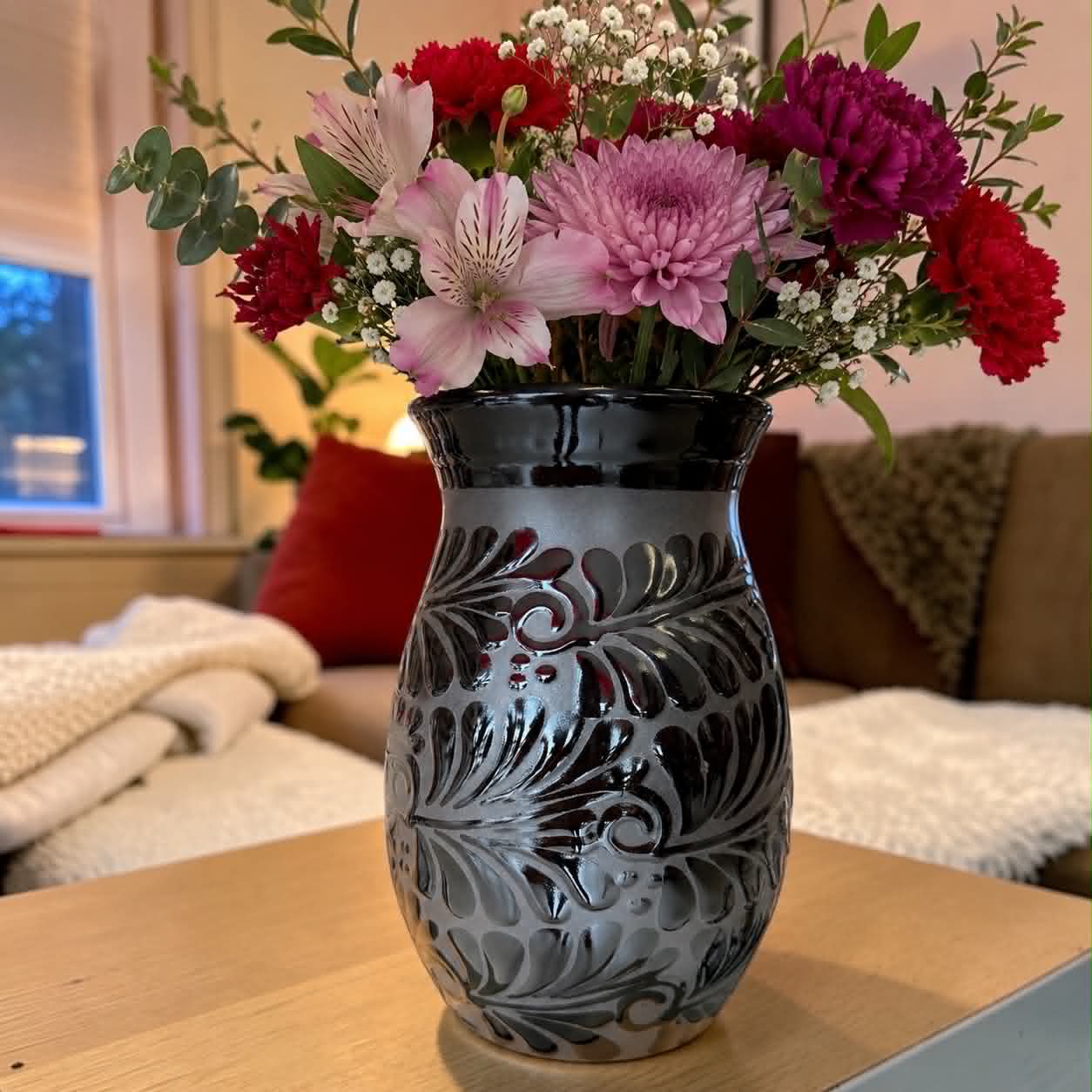 Authentic Mexican Vase, Florero Engobe, Barro Vase