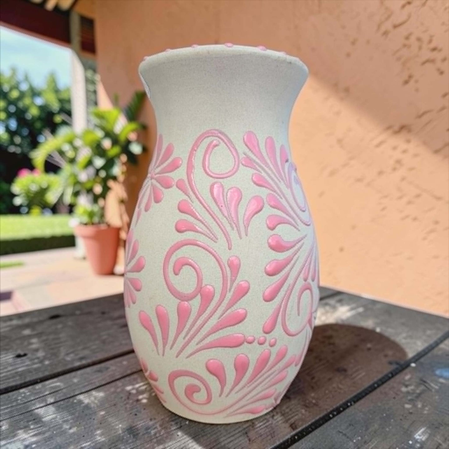 Authentic Mexican Vase, Florero Engobe, Barro Vase