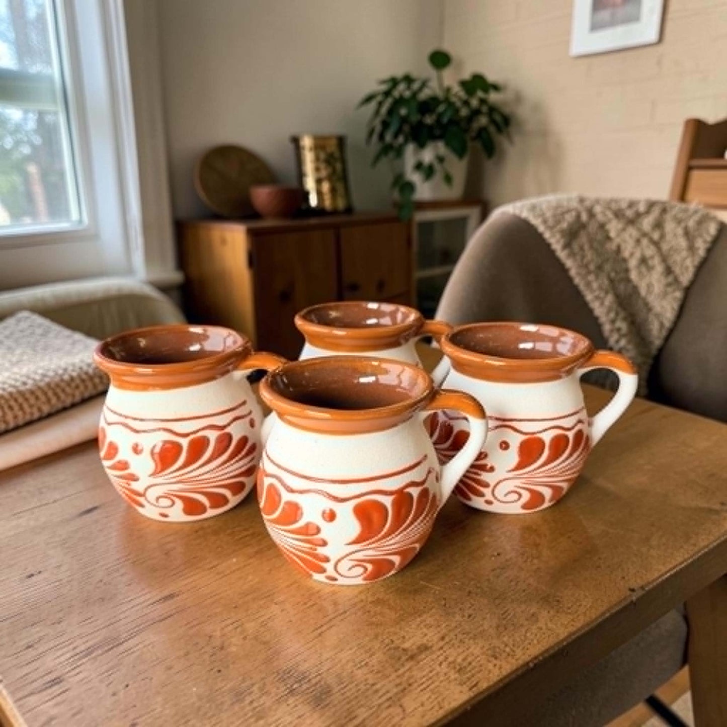 Mexican Barro Mugs, Engobe/ Set of 4