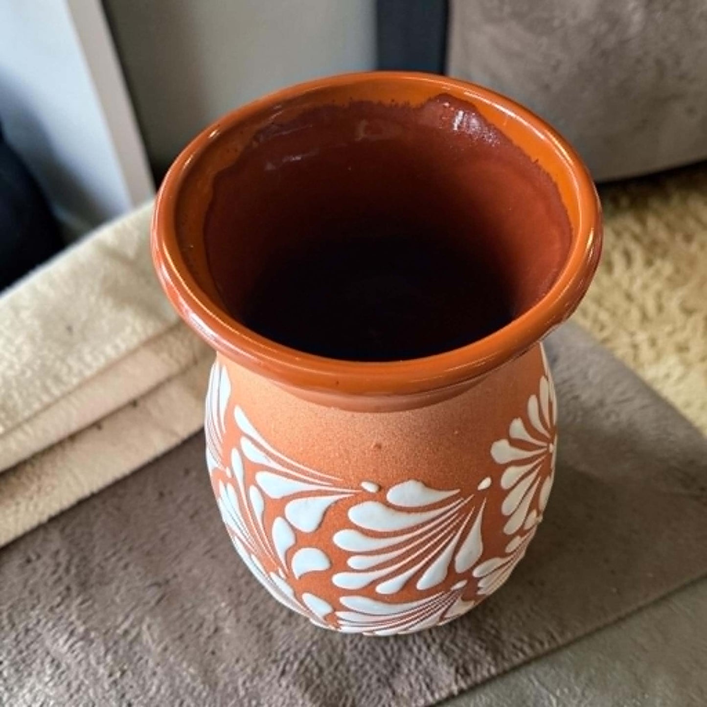 Authentic Mexican Vase, Florero Engobe, Barro Vase