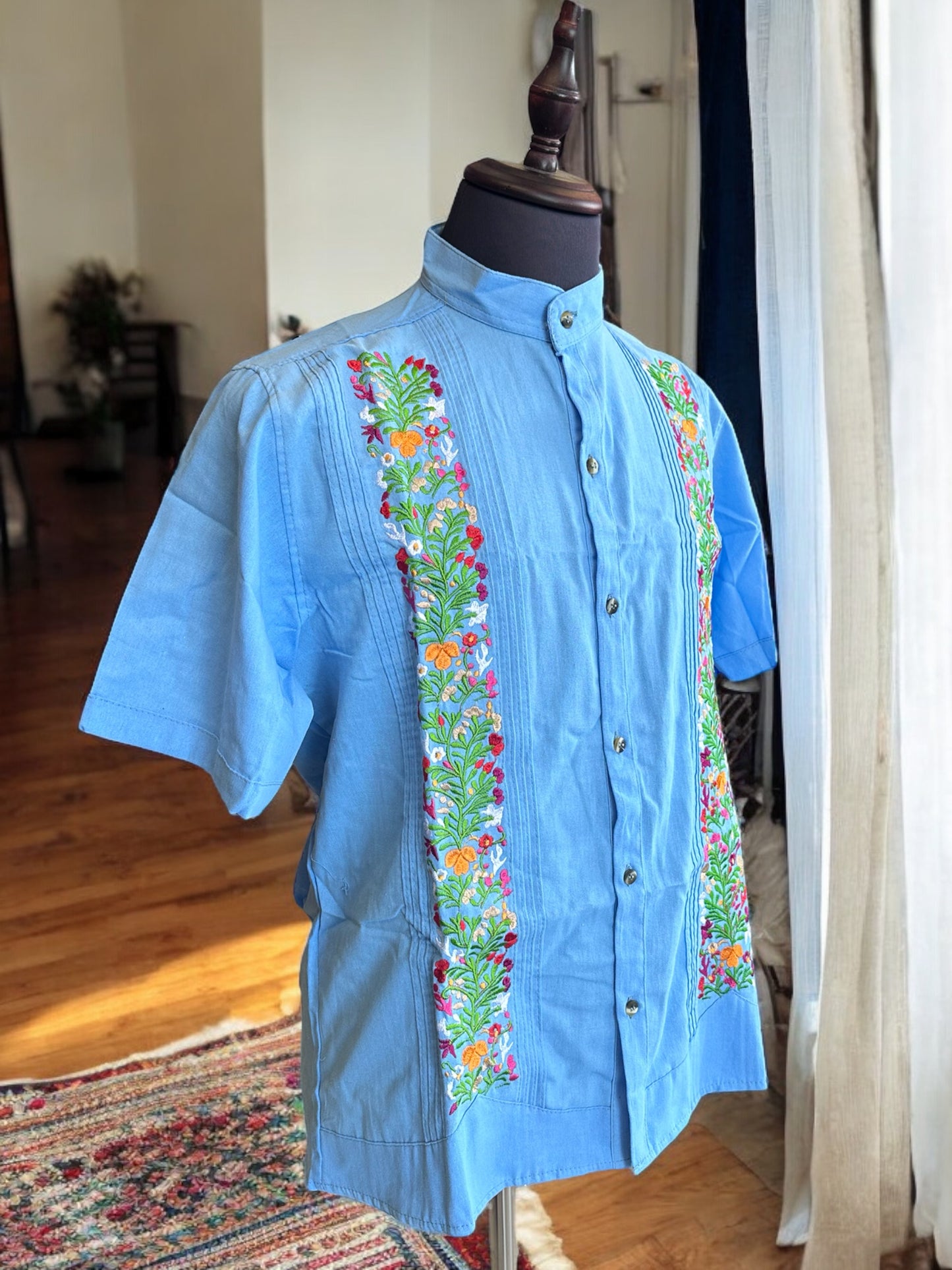 Mexican Guayabera, Floral Embroidery