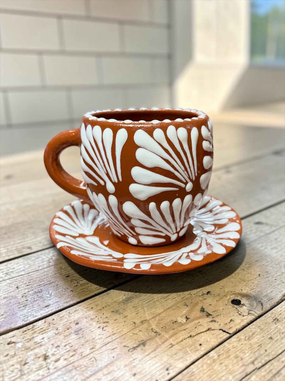 Handcrafted Terracotta Mug with Plate; Taza con plato de Barro