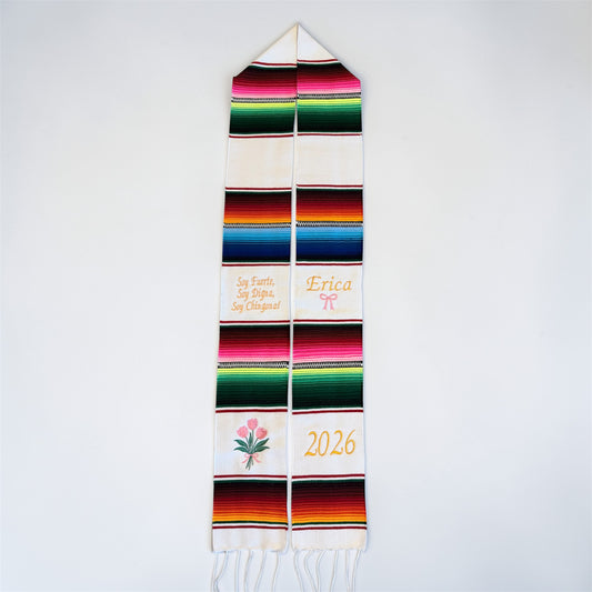 Tulip/ Bow Graduation stole, Embroidered