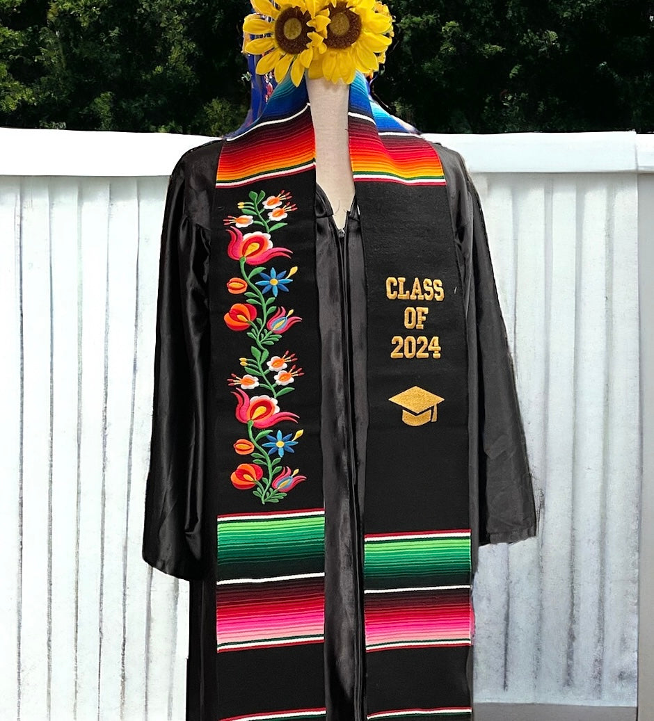 Floral Embroidered Class Of 2024 Sarape Graduation Stole