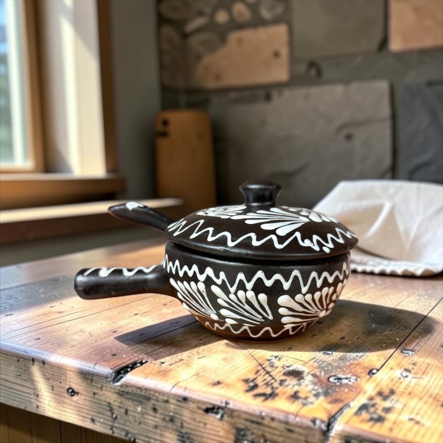 Handcrafted Terracotta Salsa Bowl with Spoon; Salsera Con Tapa y Cuchara