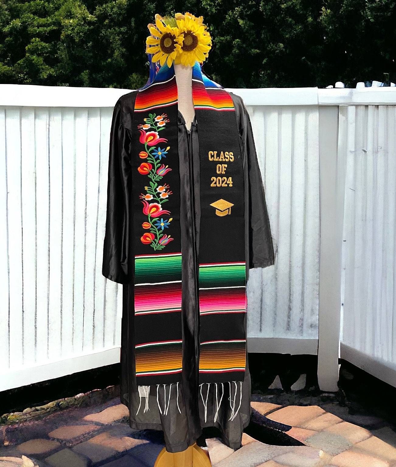 Floral Embroidered Class Of 2024 Sarape Graduation Stole