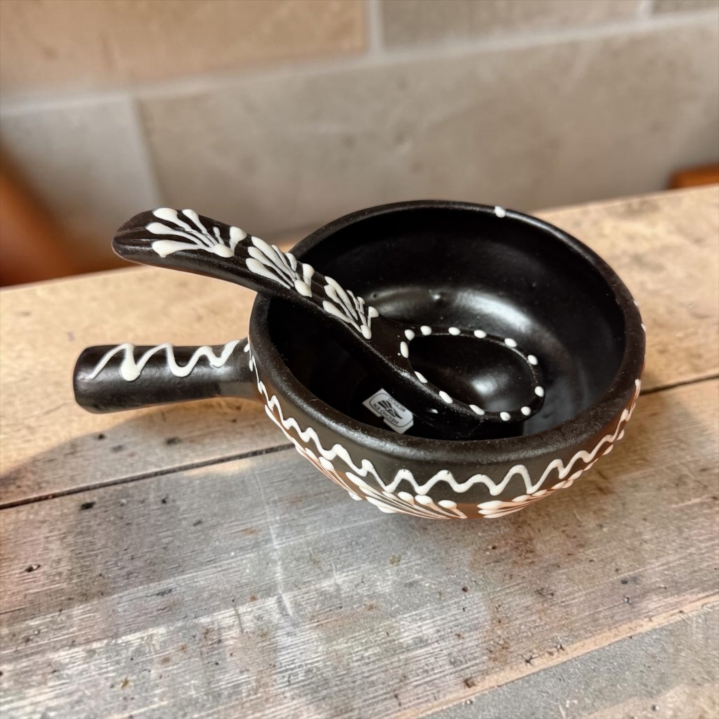 Handcrafted Terracotta Salsa Bowl with Spoon; Salsera Con Tapa y Cuchara