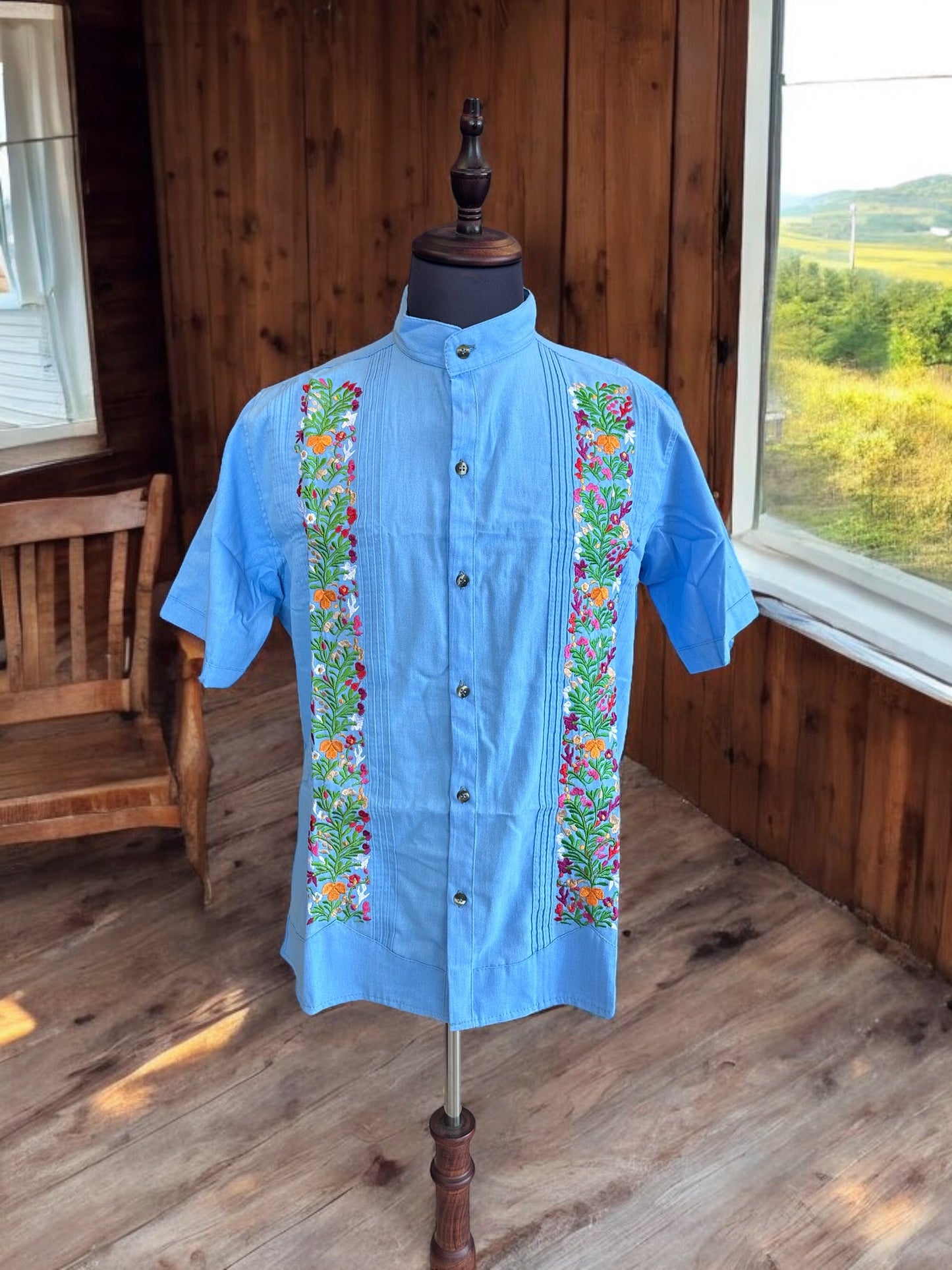 Mexican Guayabera, Floral Embroidery