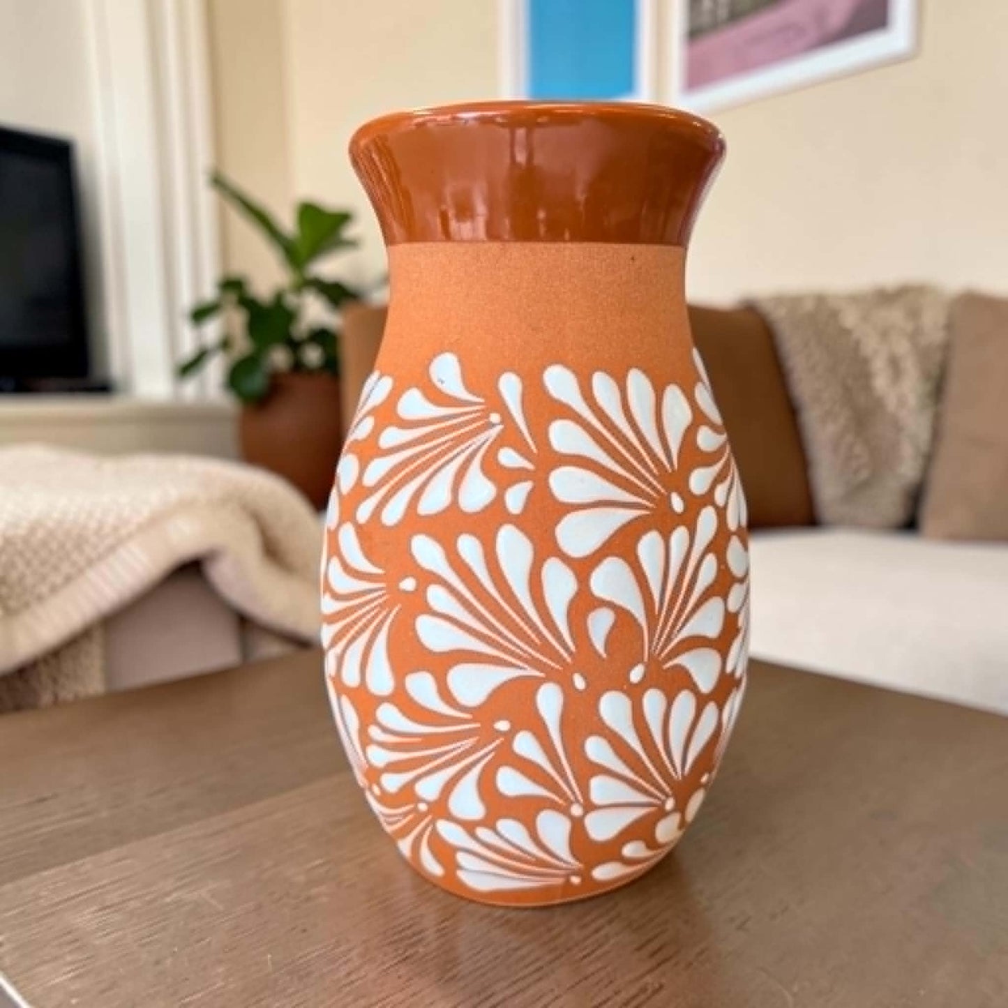 Authentic Mexican Vase, Florero Engobe, Barro Vase