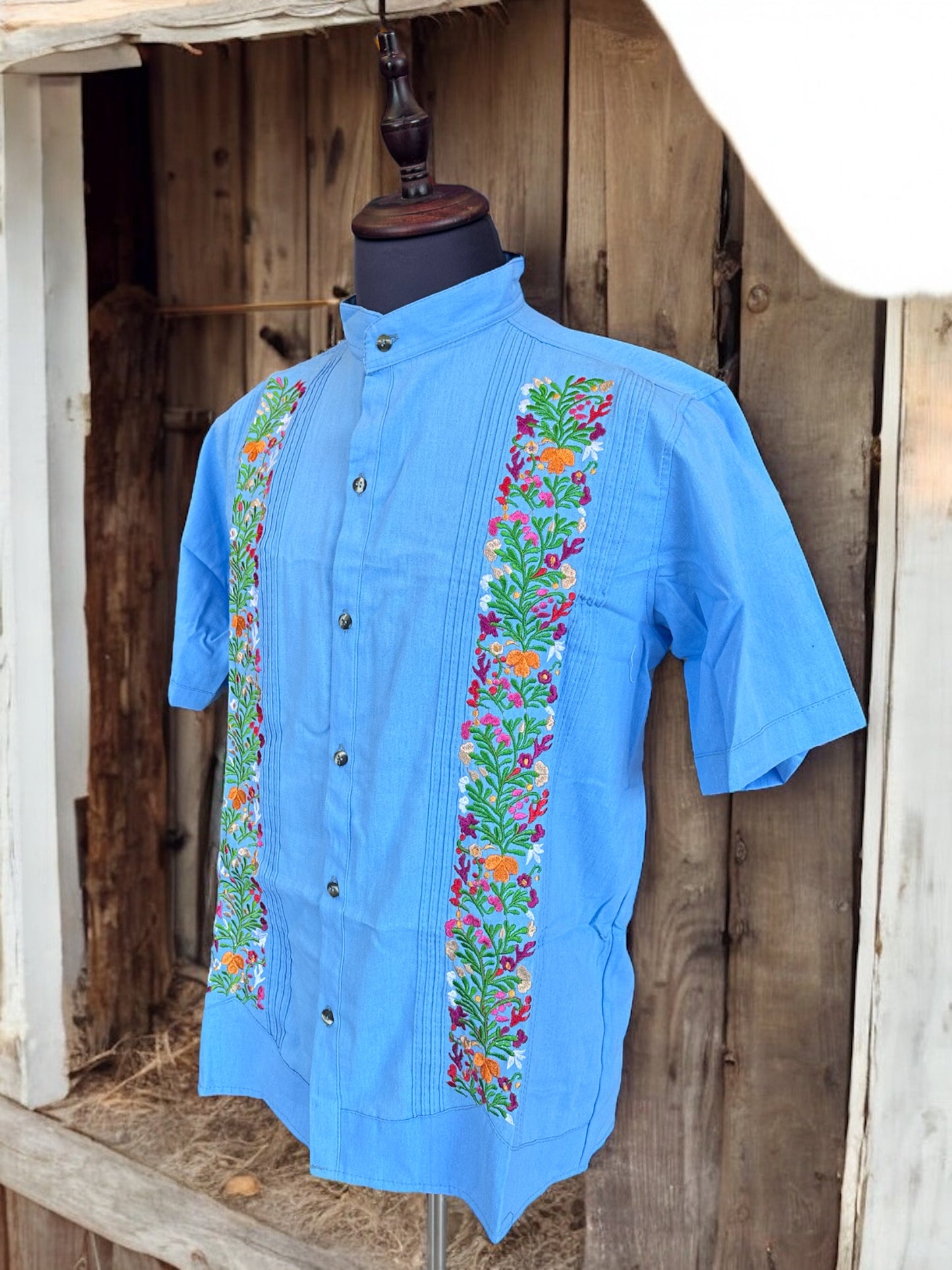 Mexican Guayabera, Floral Embroidery