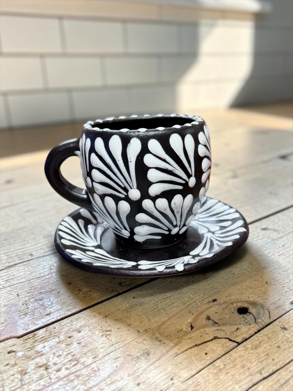 Handcrafted Terracotta Mug with Plate; Taza con plato de Barro