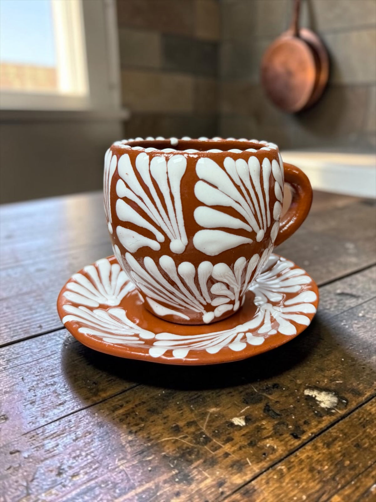 Handcrafted Terracotta Mug with Plate; Taza con plato de Barro