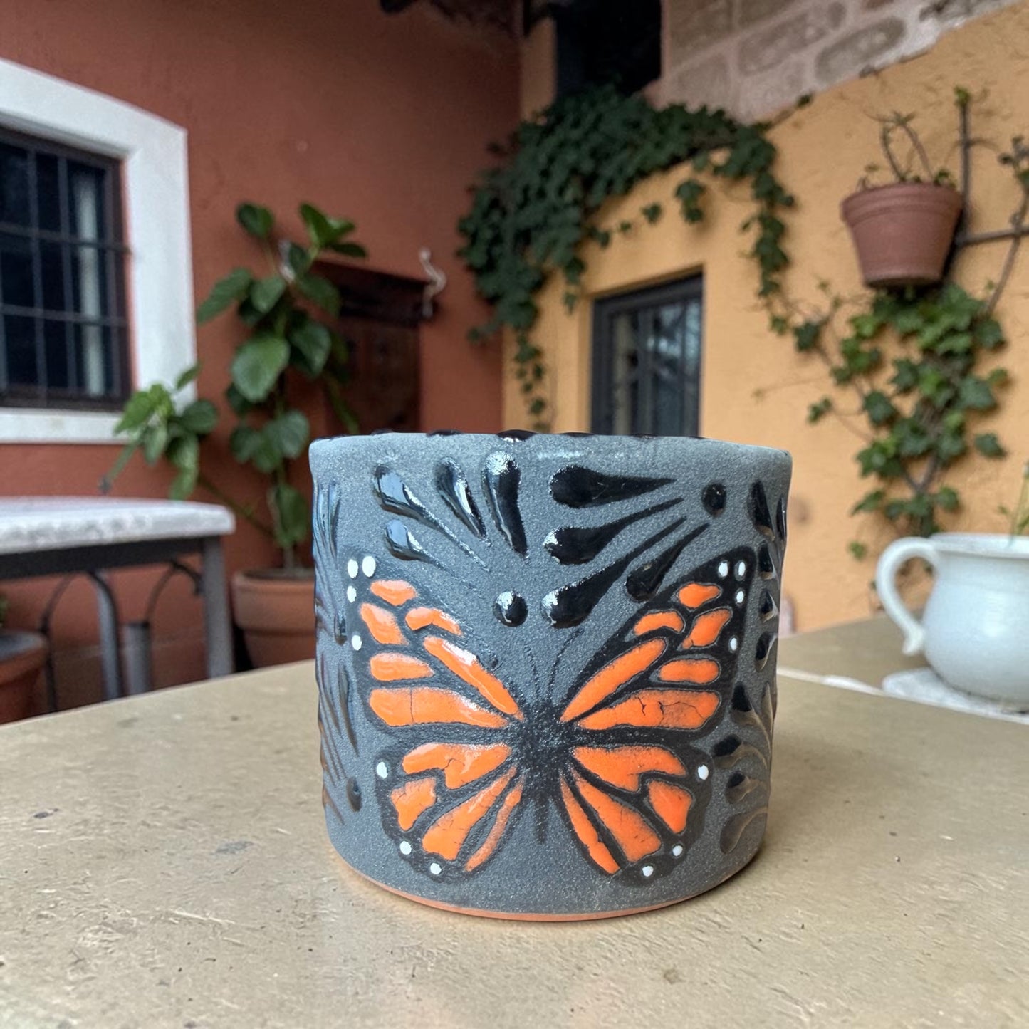 Mexican Butterfly Mug, Taza de Barro Mariposa