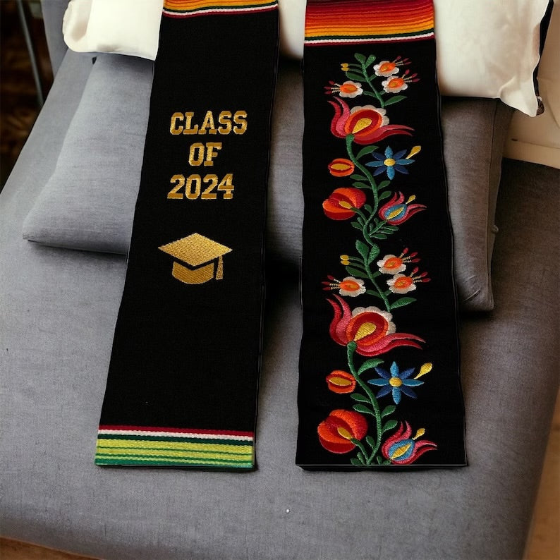 Floral Embroidered Class Of 2024 Sarape Graduation Stole