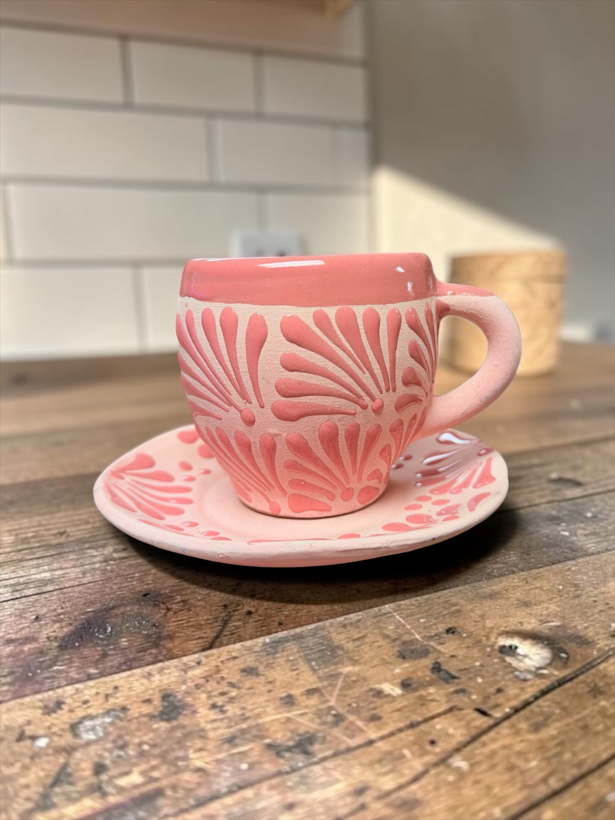 Handcrafted Terracotta Mug with Plate; Taza con plato de Barro
