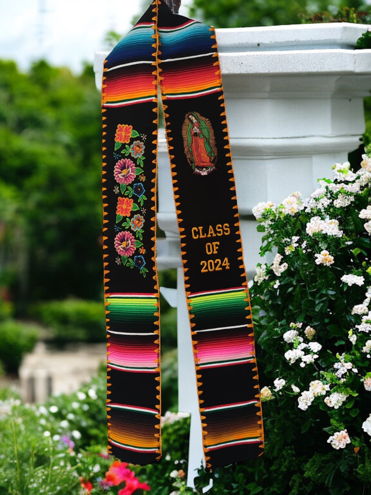 Floral & Virgen Class Of 2024 Sarape Graduation Stole