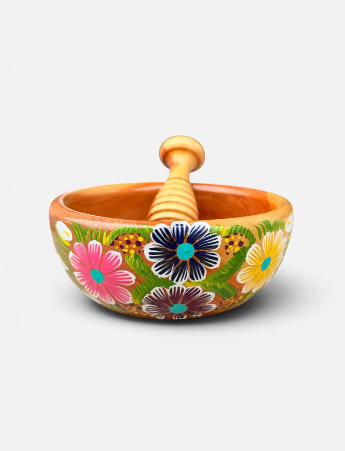 Handcrafted Cedar Wood Mexican Molcajete Bowl & Pestle