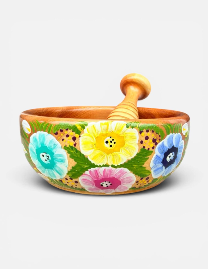 Handcrafted Cedar Wood Mexican Molcajete Bowl & Pestle