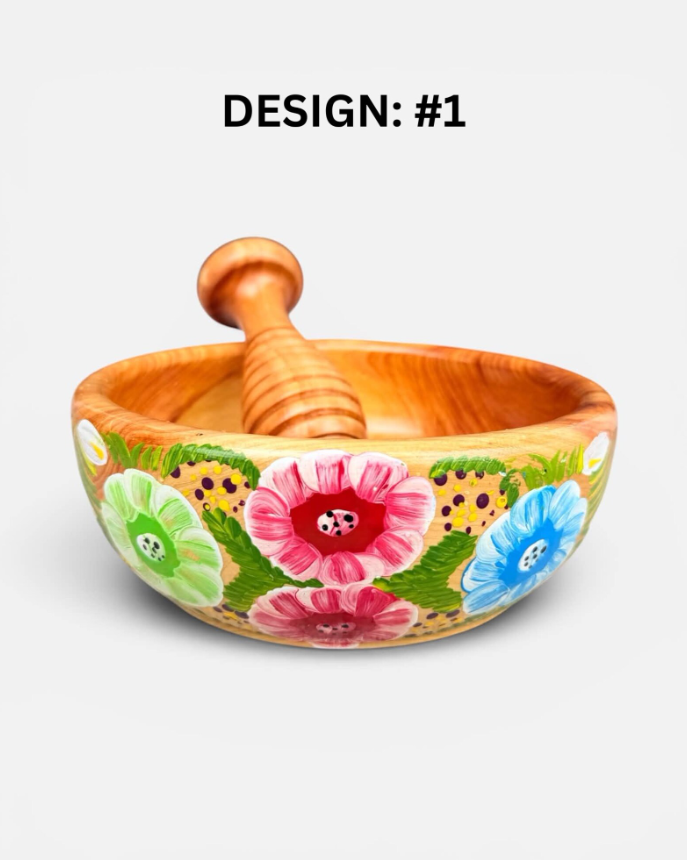 Handcrafted Cedar Wood Mexican Molcajete Bowl & Pestle