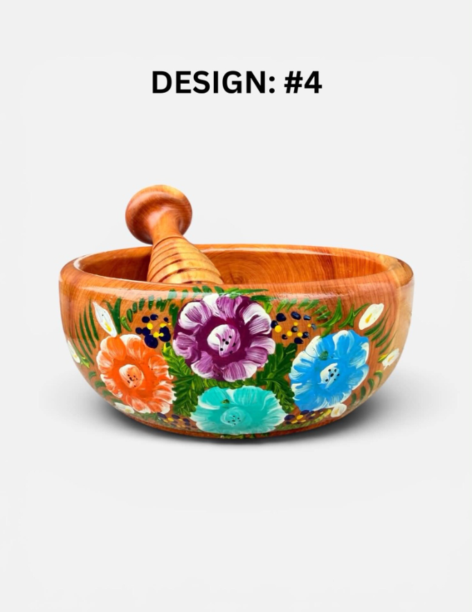 Handcrafted Cedar Wood Mexican Molcajete Bowl & Pestle