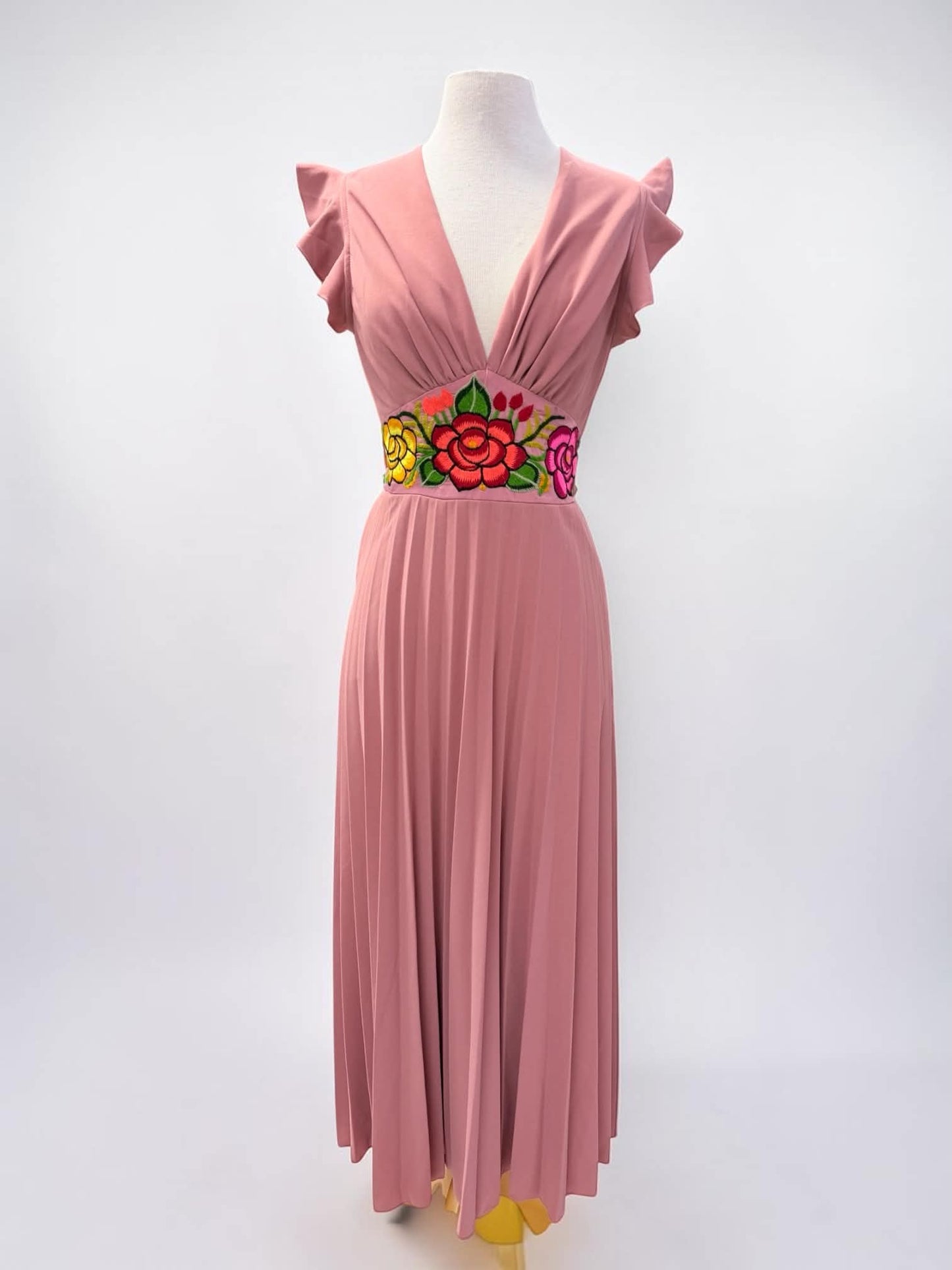 Floral Embroidered, Elegant Mexican Dress
