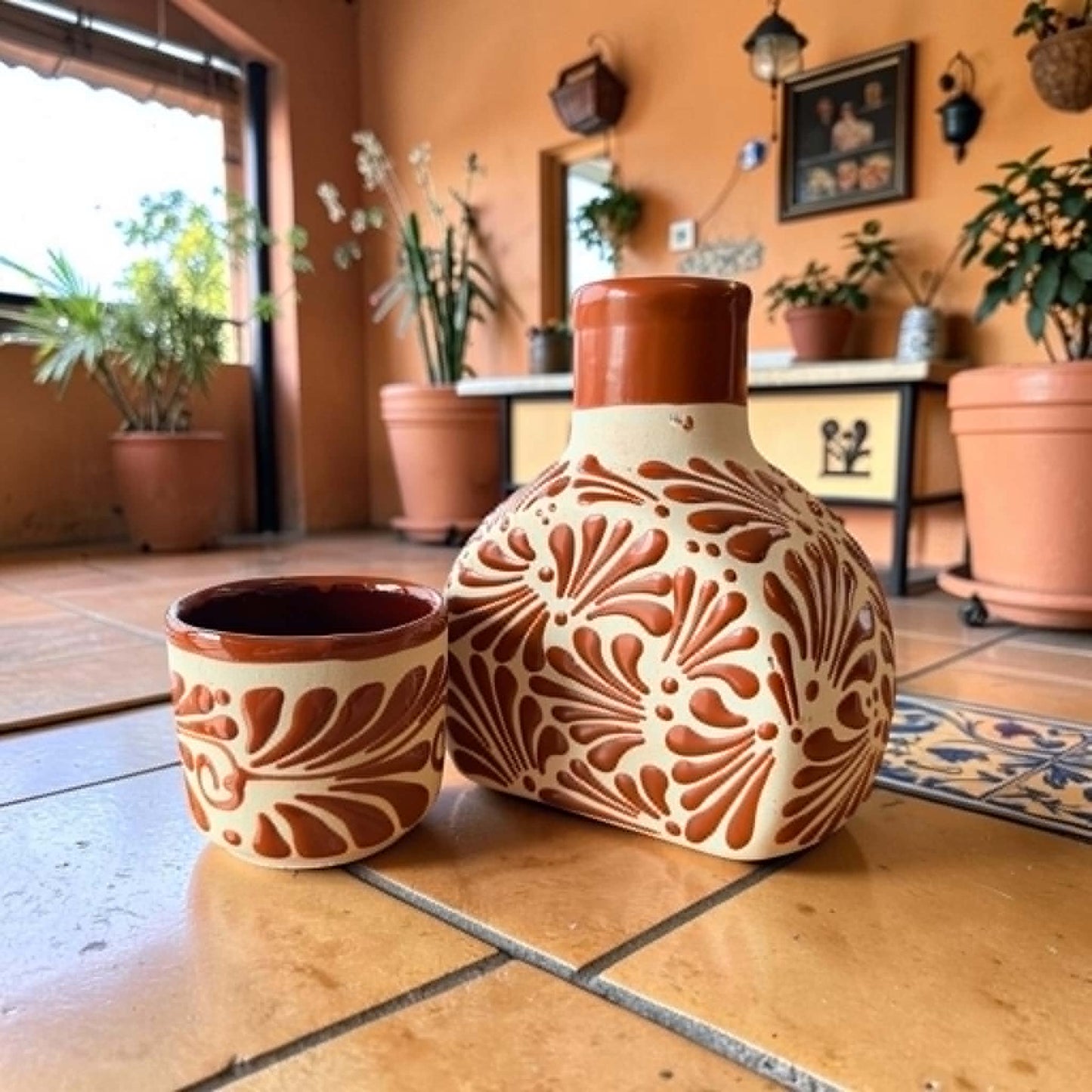 Mexican Decanter & Cup, Handmade Carafe