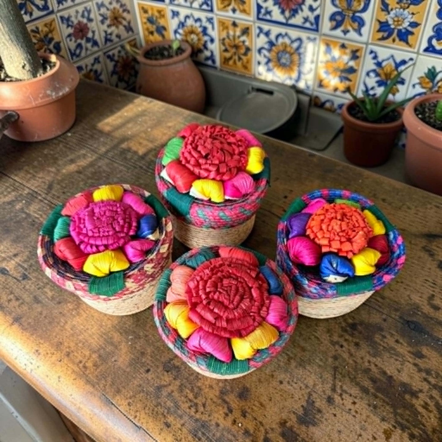 Palm Mexican Trinket Holder, Jewelry Holder, Set of 4