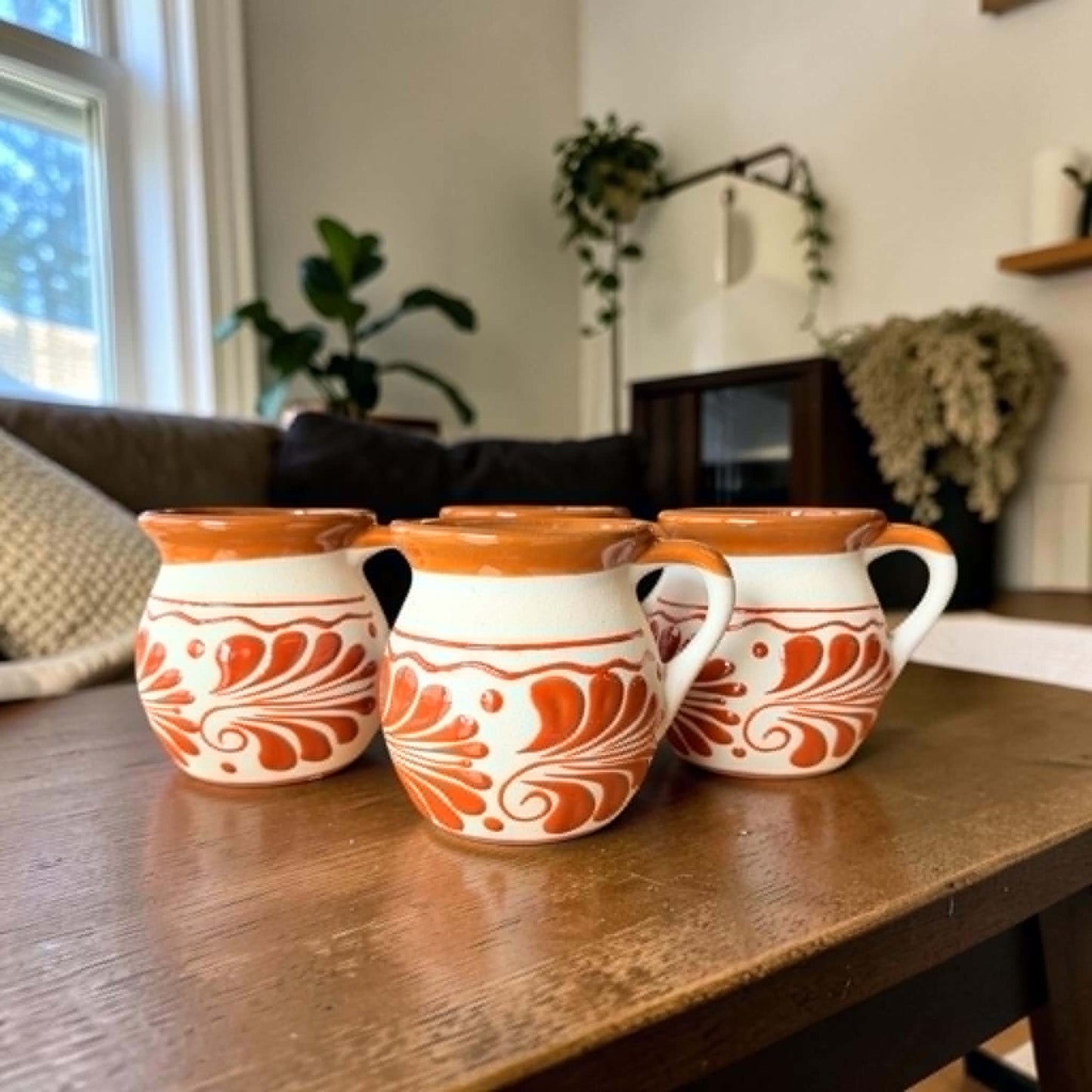 Mexican Barro Mugs, Engobe/ Set of 4