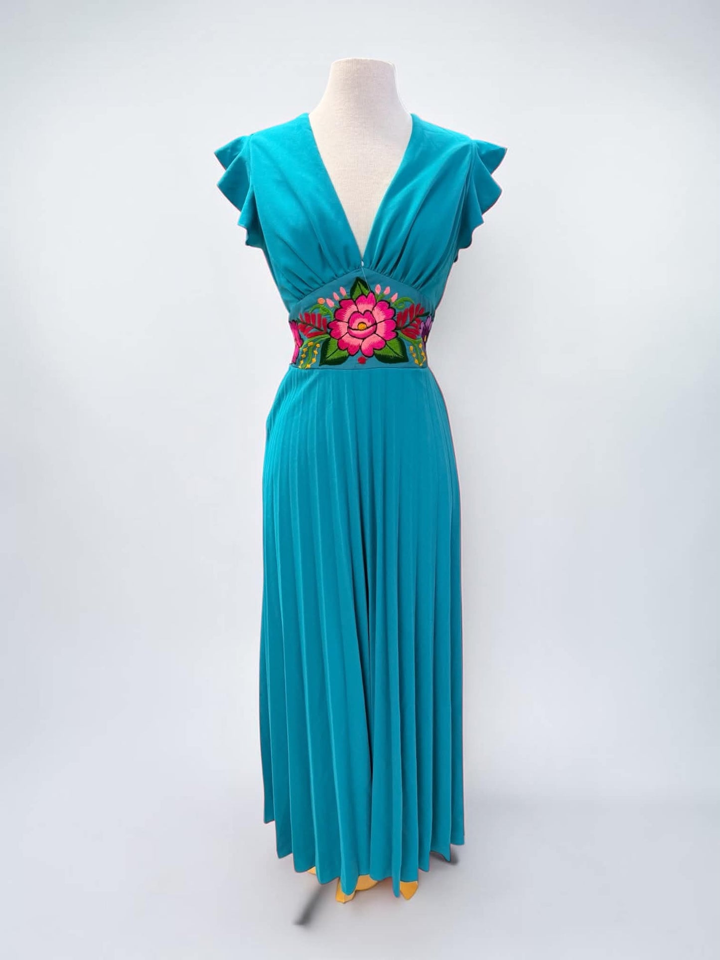 Floral Embroidered, Elegant Mexican Dress