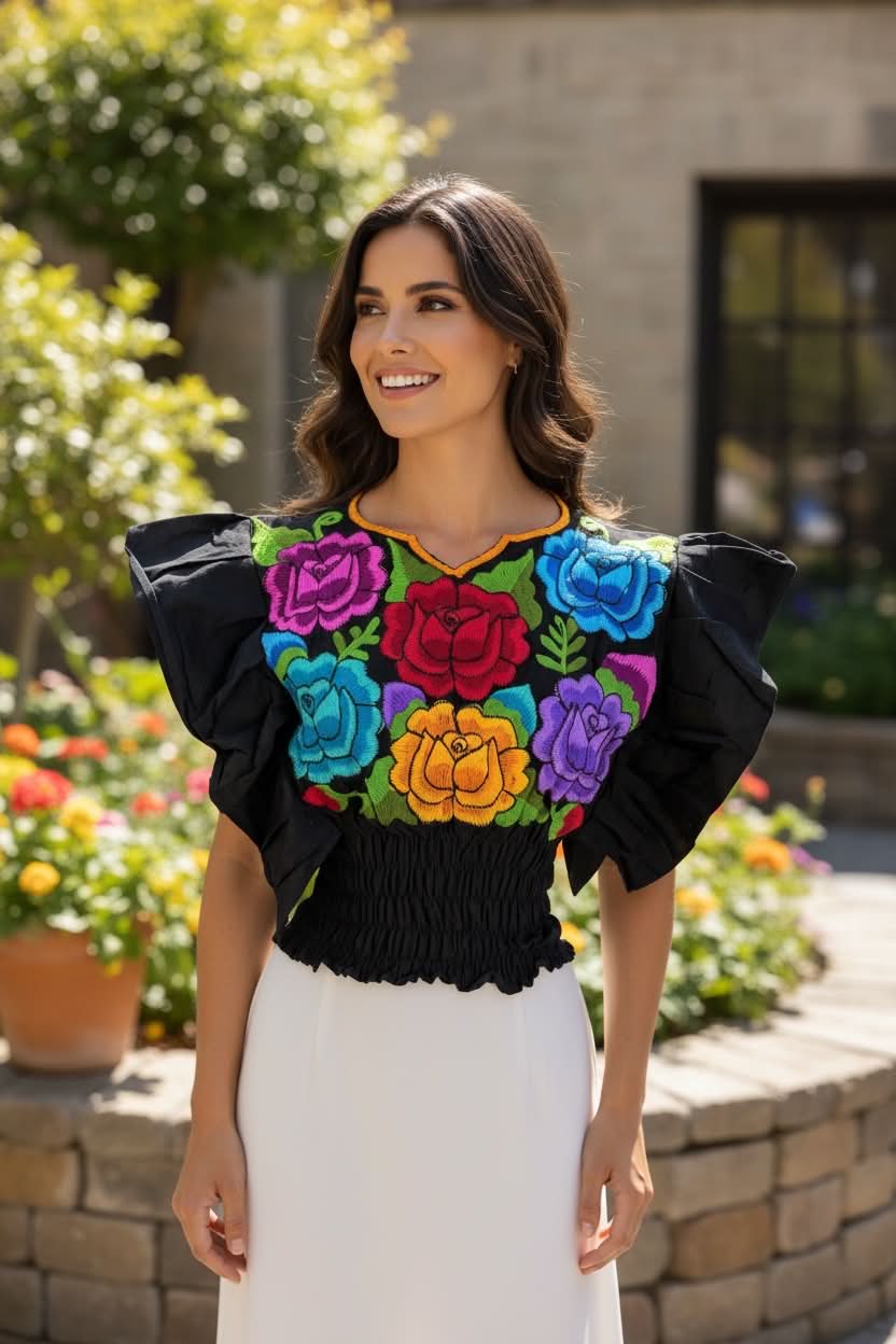 Butterfly Sleeve Embroidery Blouse